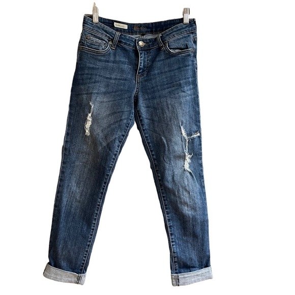 Kut From The Kloth Jeans Catherine Boyfriend‎ Distressed Cropped Boho Size 2 - Picture 1 of 5